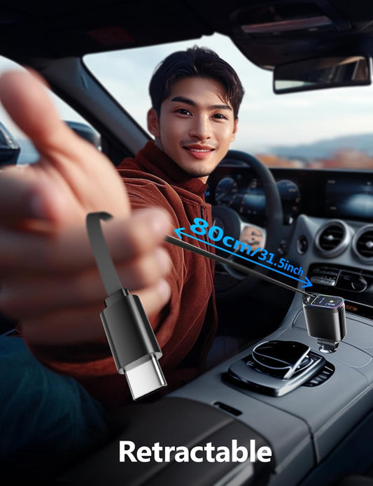 4 in 1 Retractable Car Charger with Starlight Roof Light – Fast Charging USB-C + Lightning Car Adapter | Multi Device Car Charger Pakistan