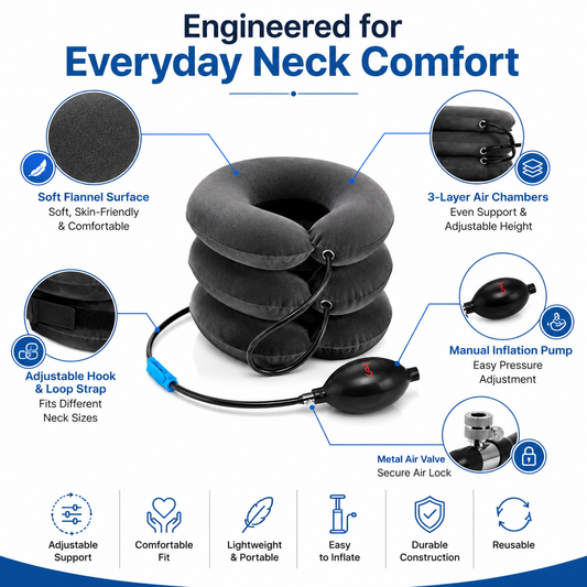 Cervical Spine Traction Neck Pillow – Adjustable Inflatable Neck Support Collar