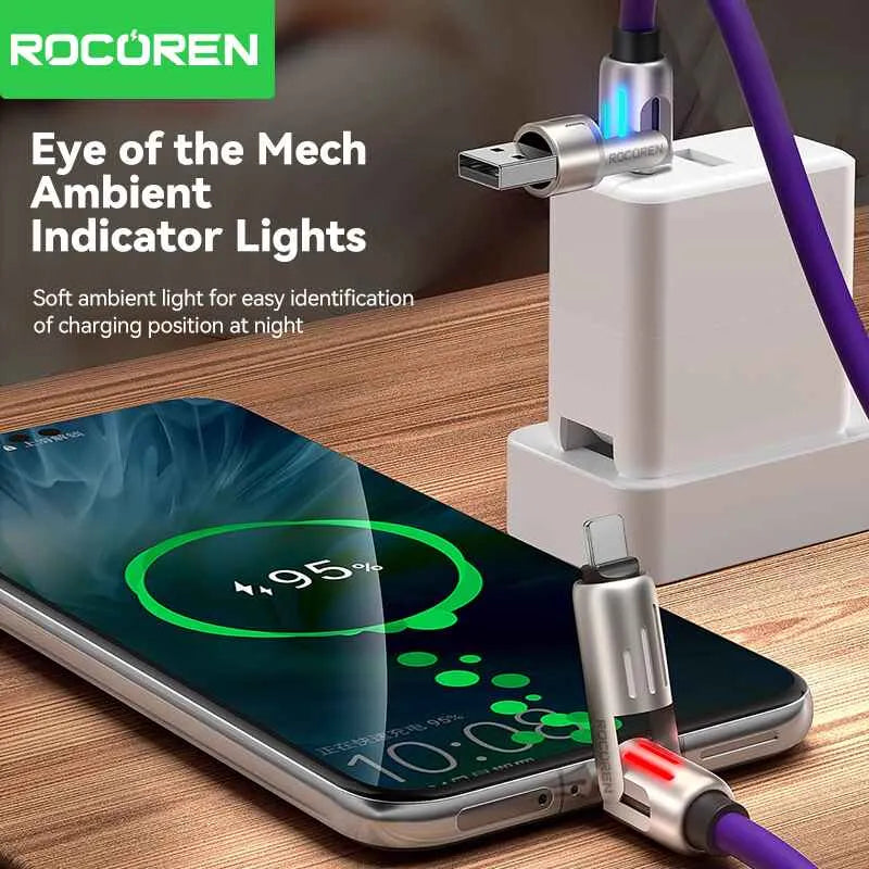240W 4-in-1 Super Fast Charging Cable – Dual-Head Liquid Silicone Data Cable, Zinc Alloy Shell, RGB Breathing Light, Wear-Resistant & Anti-Scratch
