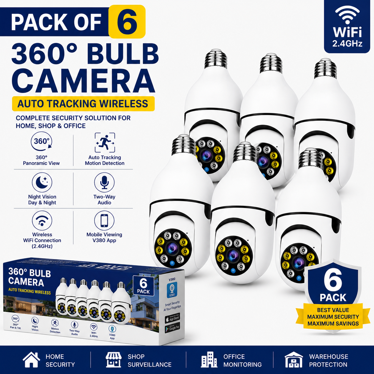 360° Bulb Camera Auto Tracking Wireless WiFi PTZ IP Camera