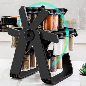Premium 360° Rotating Spice Rack Organizer with 18 Glass Jars