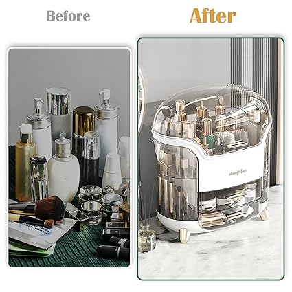 Luxury Makeup & Skincare Organizer Box with Lid & Drawers – Dustproof Waterproof Cosmetic Storage Case for Vanity, Bathroom & Dressing Table