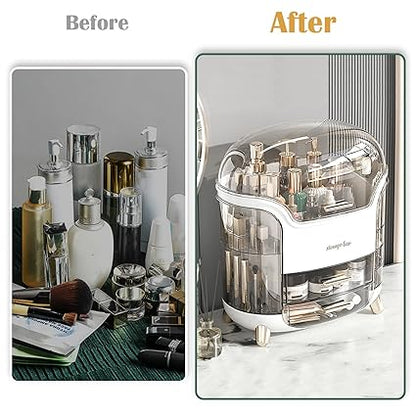 Luxury Makeup & Skincare Organizer Box with Lid & Drawers – Dustproof Waterproof Cosmetic Storage Case for Vanity, Bathroom & Dressing Table