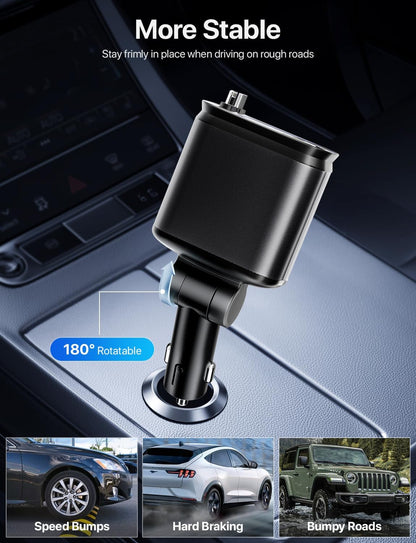 4 in 1 Retractable Car Charger with Starlight Roof Light – Fast Charging USB-C + Lightning Car Adapter | Multi Device Car Charger Pakistan