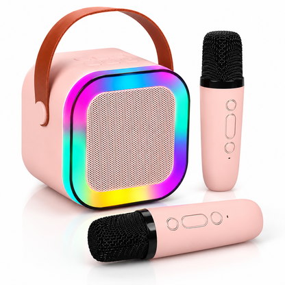 Portable Karaoke Bluetooth Speaker with 2 Wireless Microphones, RGB LED Lights, Rechargeable Bluetooth Speaker for Kids & Adults, Home Parties, Family Fun & Outdoor Entertainment
