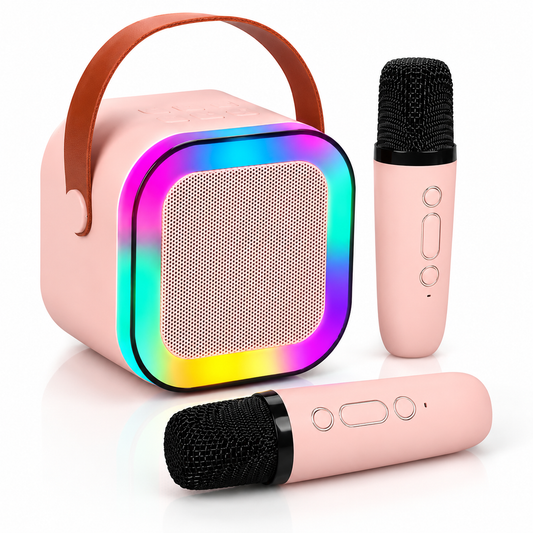 Portable Karaoke Bluetooth Speaker with 2 Wireless Microphones, RGB LED Lights, Rechargeable Bluetooth Speaker for Kids & Adults, Home Parties, Family Fun & Outdoor Entertainment