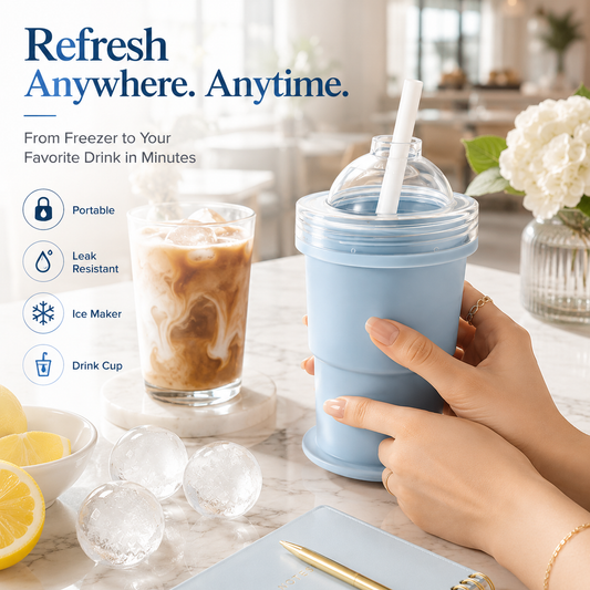 2-in-1 Silicone Ice Ball Maker Cup | Portable Ice Mold with Straw & Leak-Proof Lid
