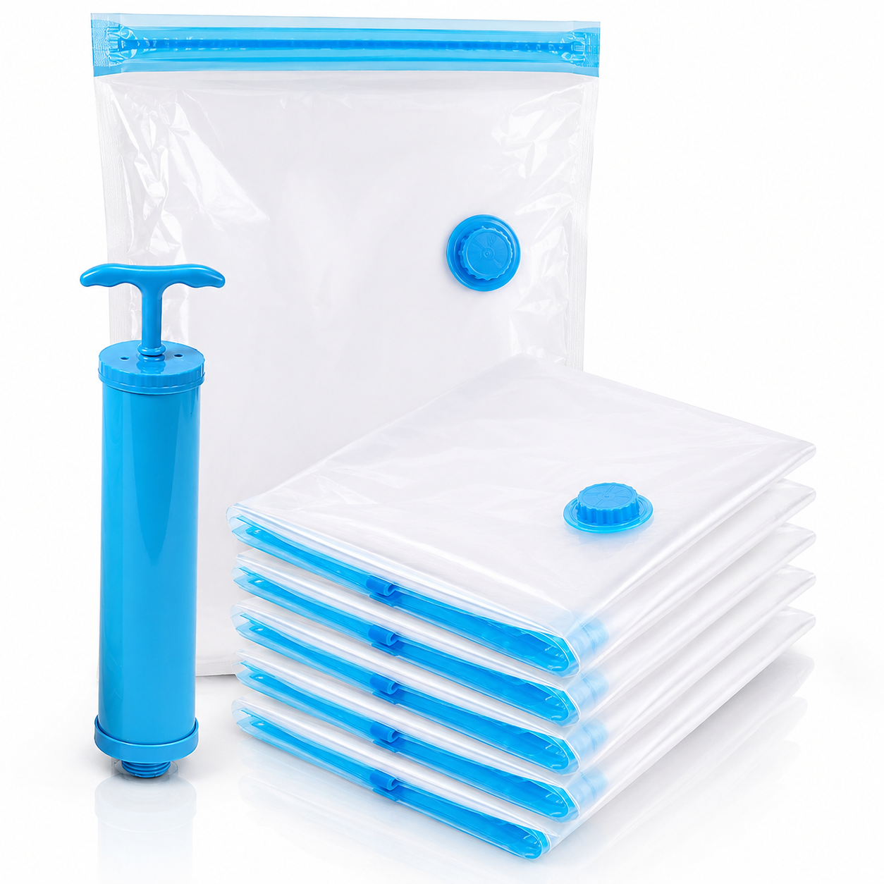 Premium Vacuum Storage Bags with Hand Pump – 5 Pack Space Saver Compression Bags for Clothes, Blankets, Comforters, Pillows & Seasonal Storage