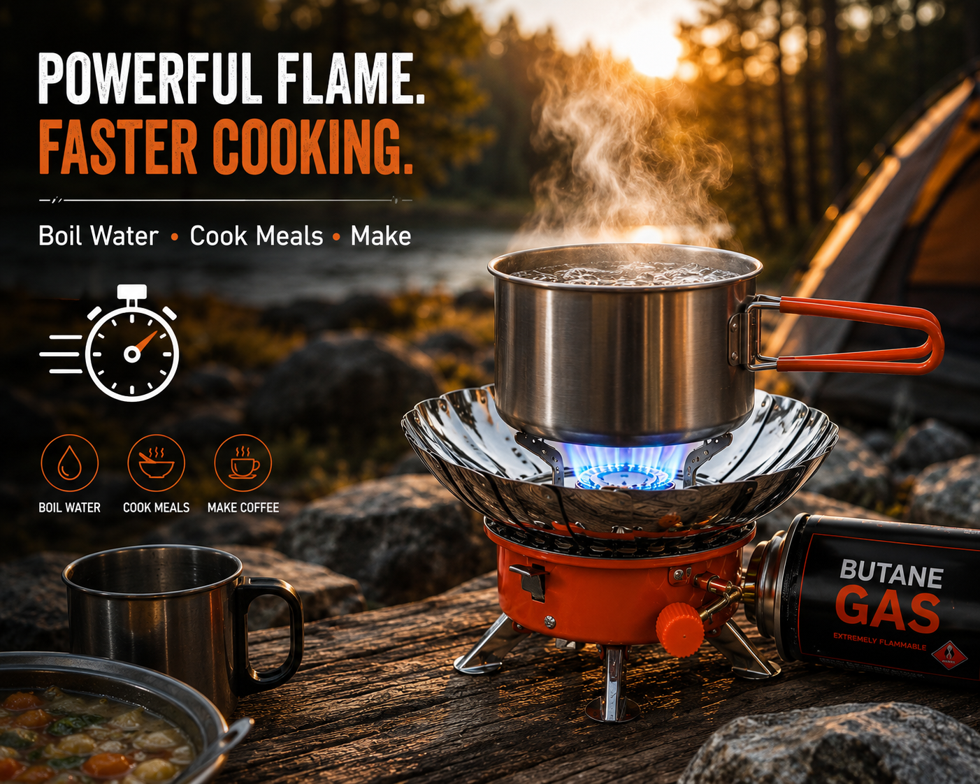 Mini Portable Gas Camping Stove – Windproof Butane Backpacking Burner with Auto Ignition, Compact Outdoor Cooking Stove for Camping, Hiking, Fishing, Backpacking & Travel