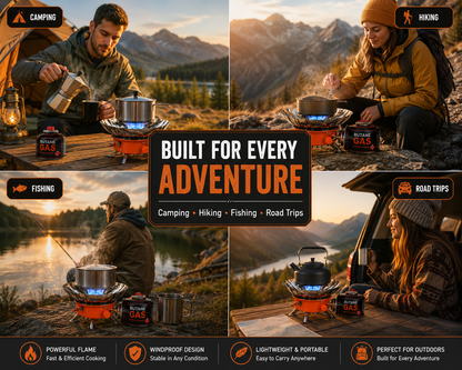 Mini Portable Gas Camping Stove – Windproof Butane Backpacking Burner with Auto Ignition, Compact Outdoor Cooking Stove for Camping, Hiking, Fishing, Backpacking & Travel