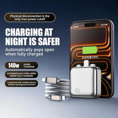140W Auto Power Disconnector Type-C Fast Charger Cable – Automatically Disconnects at 100% Charge