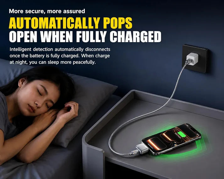140W Auto Power Disconnector Type-C Fast Charger Cable – Automatically Disconnects at 100% Charge