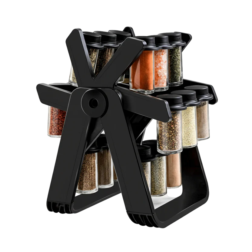 Premium 360° Rotating Spice Rack Organizer with 18 Glass Jars